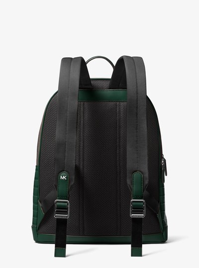 Hudson Crocodile Embossed Leather Commuter Backpack in FOREST GREEN | Michael Kors