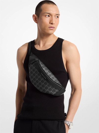 Hudson Empire Signature Logo Sling Pack in BLACK/SILVER | Michael Kors