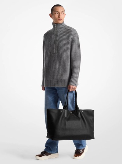 Hudson Oversized Leather Tote Bag in BLACK | Michael Kors