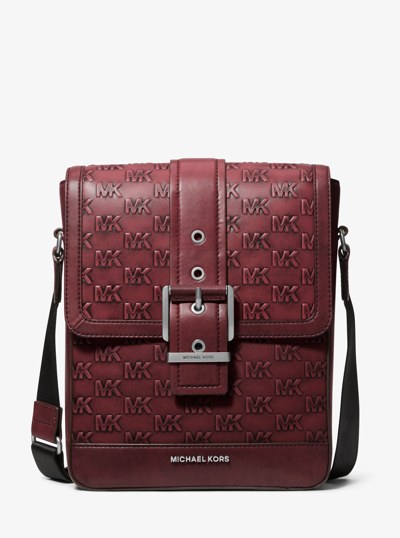 Colby Logo Embossed Burnished Leather Messenger Bag in OXBLOOD | Michael Kors