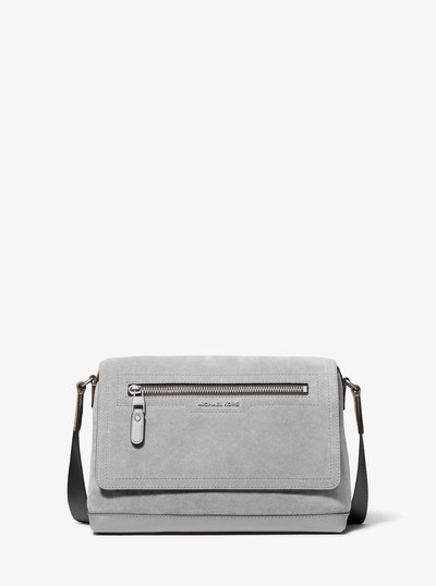 Hudson Small Suede Messenger Bag in QUARRY GREY | Michael Kors