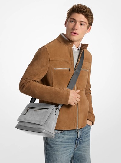 Hudson Small Suede Messenger Bag in QUARRY GREY | Michael Kors