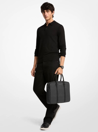 Hudson Medium Signature Logo Briefcase in BLACK | Michael Kors