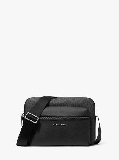 Hudson Textured and Signature Logo Camera Crossbody Bag in BLACK | Michael Kors