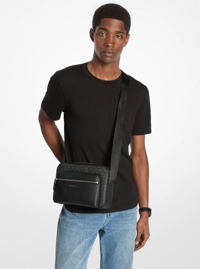 Hudson Textured and Signature Logo Camera Crossbody Bag in BLACK | Michael Kors