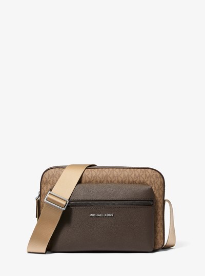Hudson Textured and Signature Logo Camera Crossbody Bag in HUSK | Michael Kors