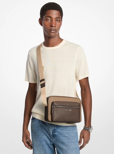 Hudson Textured and Signature Logo Camera Crossbody Bag in HUSK | Michael Kors