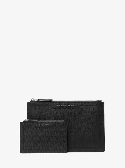 Hudson Pebbled Leather and Signature Logo Pouch Set in BLACK | Michael Kors