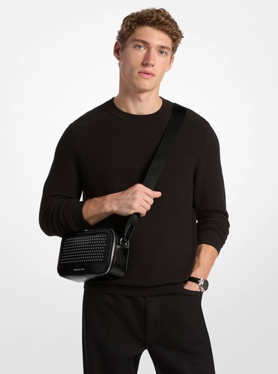 Hudson Grommeted Leather Crossbody Bag in BLACK | Michael Kors