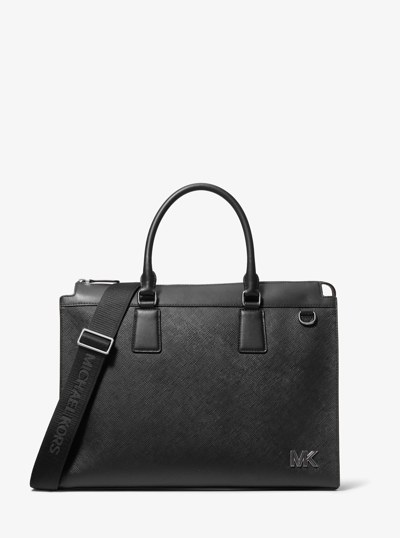 Edison Medium Scratch-Resistant Leather Briefcase in BLACK | Michael Kors