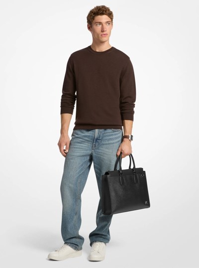 Edison Medium Scratch-Resistant Leather Briefcase in BLACK | Michael Kors