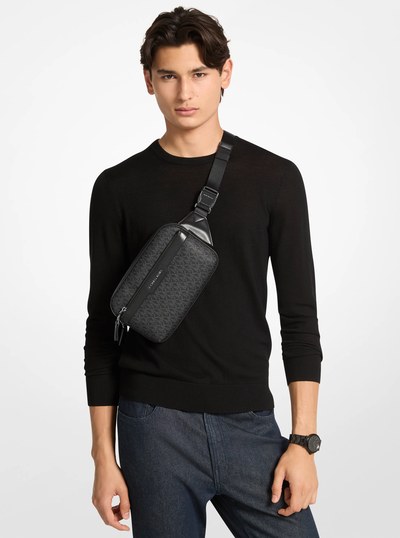 Jet Set Signature Logo Sling Bag in BLACK | Michael Kors