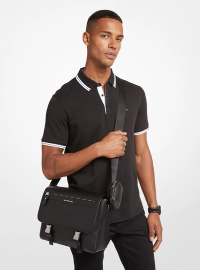 Hudson Pebbled Leather Messenger Bag with Pouch in BLACK | Michael Kors