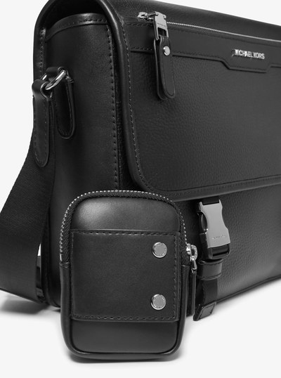Hudson Pebbled Leather Messenger Bag with Pouch in BLACK | Michael Kors