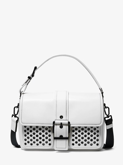 Colby Medium Grommeted Leather Messenger Bag in OPTIC WHITE/BLK | Michael Kors