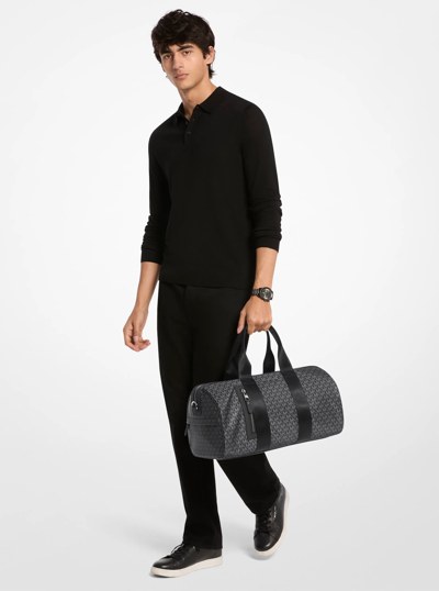 Brooklyn Large Printed Signature Logo Duffel Bag in BLACK | Michael Kors