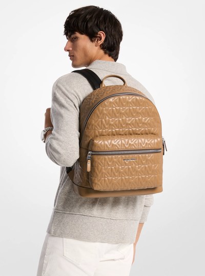 Hudson Medium Logo Embossed Dome Backpack in HUSK | Michael Kors