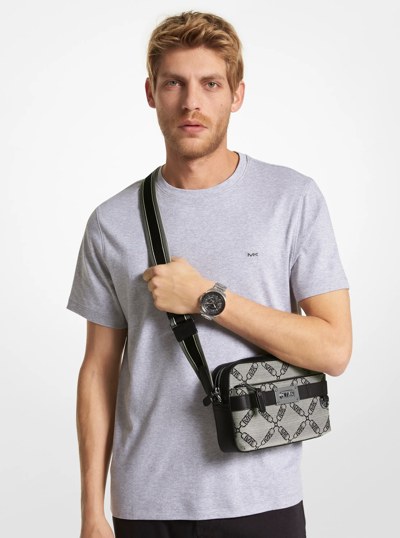 Hudson Empire Logo Jacquard Utility Crossbody Bag in BLACK | Michael Kors