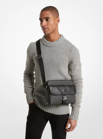 Hudson Signature Logo and Leather Camera Bag in BLACK | Michael Kors