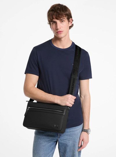 Edison Medium Saffiano Leather Messenger Bag in BLACK | Michael Kors
