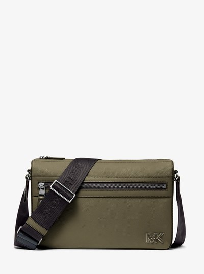 Edison Medium Saffiano Leather Messenger Bag in SAFARI GREEN | Michael Kors
