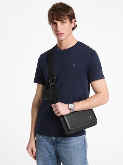 Edison Mini Crossgrain Leather Crossbody Bag with Pouch in BLACK | Michael Kors