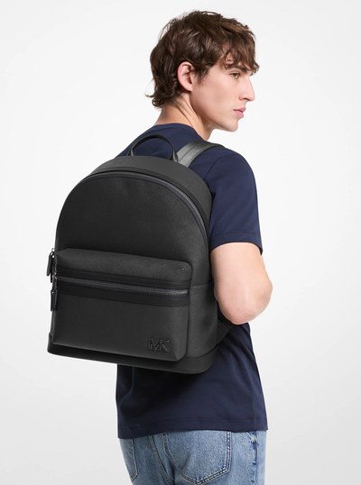 Edison Scratch-Resistant Crossgrain Leather Backpack in BLACK | Michael Kors