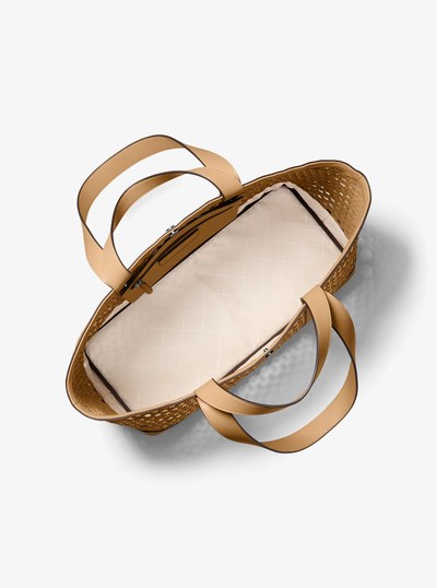 Whitley Medium Hand-Woven Tote Bag in PEANUT | Michael Kors