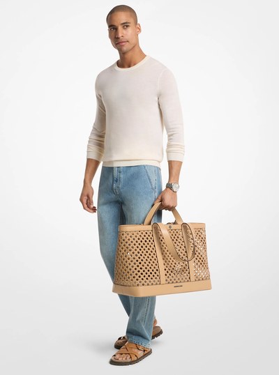 Whitley Medium Hand-Woven Tote Bag in PEANUT | Michael Kors