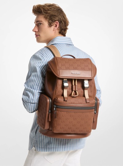 Jet Set Logo Embossed Pebbled Leather Backpack in LUGGAGE | Michael Kors