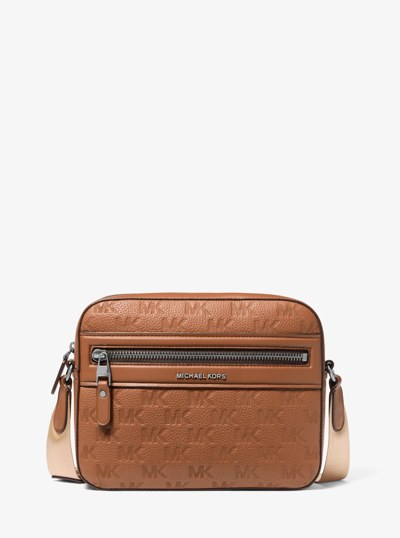 Jet Set Logo Embossed Leather Crossbody Bag in LUGGAGE | Michael Kors