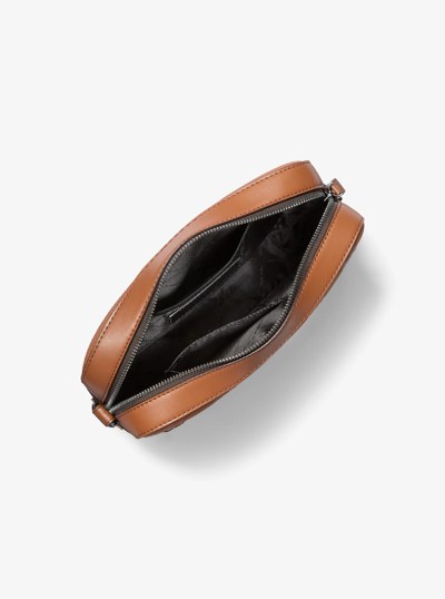 Jet Set Logo Embossed Leather Crossbody Bag in LUGGAGE | Michael Kors