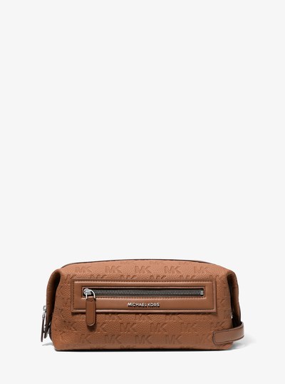 Jet Set Logo Embossed Leather Travel Kit in LUGGAGE | Michael Kors