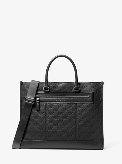 Jet Set Logo Embossed Leather Tote Bag in BLACK | Michael Kors