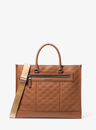 Jet Set Logo Embossed Leather Tote Bag in LUGGAGE | Michael Kors