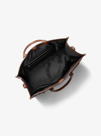 Jet Set Logo Embossed Leather Tote Bag in LUGGAGE | Michael Kors