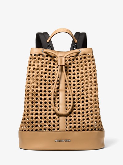 Whitley Medium Hand-Woven Backpack in PEANUT | Michael Kors