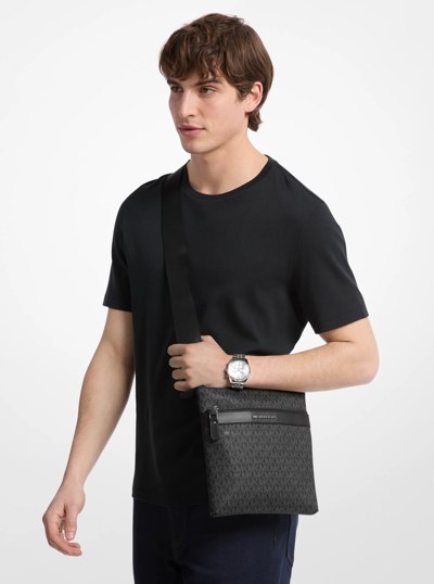Hudson Signature Logo Crossbody Bag in BLACK | Michael Kors