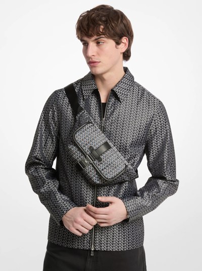 Eli MK2000 Logo Jacquard Sling Pack in BLACK | Michael Kors