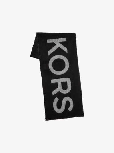 Oversized Logo Knit Scarf in BLACK/EGGSHELL | Michael Kors