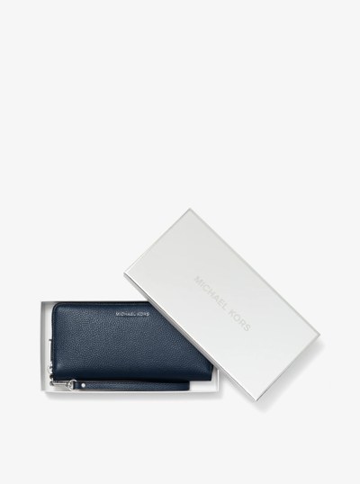 Jet Set Pebbled Leather Continental Wristlet in NAVY | Michael Kors