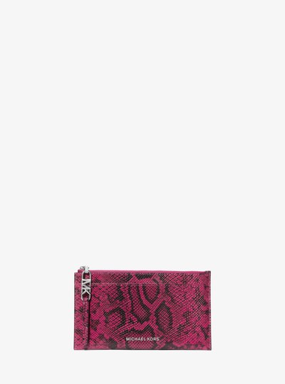 Empire Large Snake Embossed Leather Card Case in DEEP FUCHSIA | Michael Kors