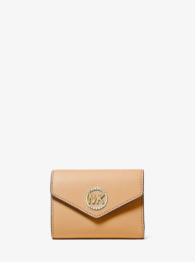 Carmen Medium Saffiano Leather Tri-Fold Envelope Wallet in PALE PEANUT | Michael Kors