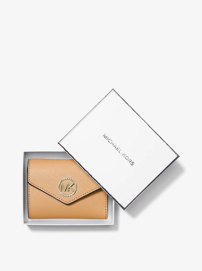 Carmen Medium Saffiano Leather Tri-Fold Envelope Wallet in PALE PEANUT | Michael Kors