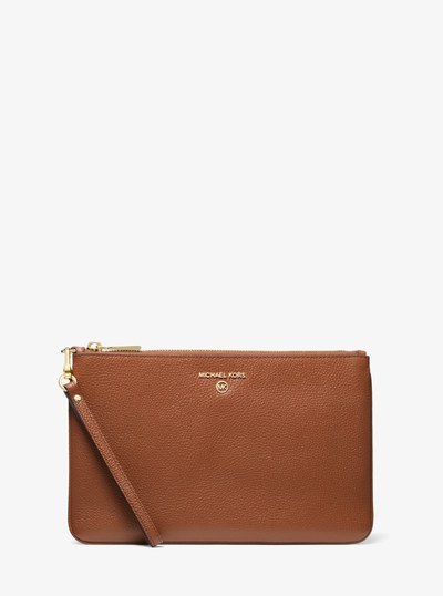 Large Pebbled Leather Wristlet in LUGGAGE | Michael Kors