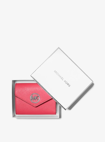 Greenwich Medium Saffiano Leather Tri-Fold Envelope Wallet in GERANIUM | Michael Kors