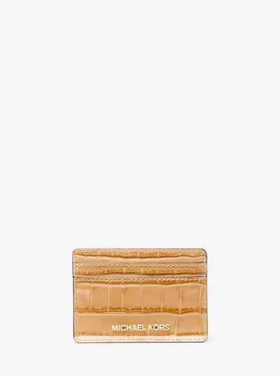 Jet Set Small Crocodile Embossed Leather Card Case in PALE PEANUT | Michael Kors