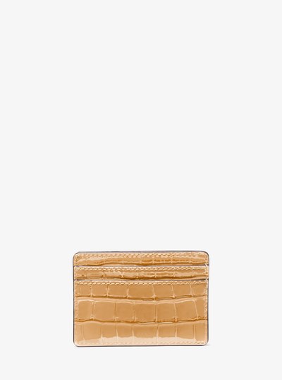 Jet Set Small Crocodile Embossed Leather Card Case in PALE PEANUT | Michael Kors