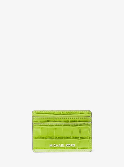 Jet Set Small Crocodile Embossed Leather Card Case in PEAR | Michael Kors