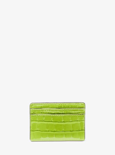 Jet Set Small Crocodile Embossed Leather Card Case in PEAR | Michael Kors